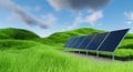 Several solar panels against the background of grass