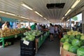 Several stalls with fresh fruits and vegetables for sale, Green Dragon Flea Market, Pennsylvania, 2016