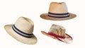 Several straw hats separated from the white