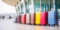 Several suitcases in front of the airport check-in hall, vacation, relocation Royalty Free Stock Photo