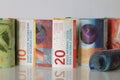 Several Swiss banknotes side by side Royalty Free Stock Photo