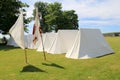 Several tents and flags set around the property during re-enactments of war, Fort Ontario, 2016