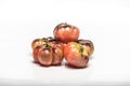 Several tomatoes of the tiger variety on a white background. Royalty Free Stock Photo