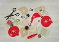 Several Tools and Materials to do Handicraft work for Christmas Royalty Free Stock Photo