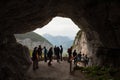 Several tourists leave the Eisriesenwelt caves after the usual tour