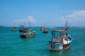 Several traditional local boats to catch fish in Weligama Bay.