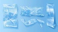 Several transparent adhesive tape pieces isolated on a background. Modern realistic illustration of crumpled plastic