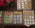 Several trays of traditional homemade Christmas cookies. Royalty Free Stock Photo