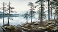 Arctic Sea Region: A Hyper-realistic Forest Painting By Michal Karcz