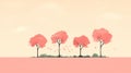 Dreamy Minimalist Illustration Of Four Pink Trees On Pastel Background