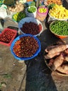 several types of harvested fruit sold in traditional markets