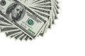 Several 100 US $ money notes spread out in fan shape Royalty Free Stock Photo