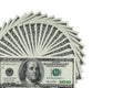Several 100 US $ money notes spread out in fan shape Royalty Free Stock Photo