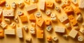 Several varieties of cheese, elite varieties of cheese made from milk - AI generated image