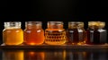 several varieties of flower honey from different varieties of flowers Royalty Free Stock Photo