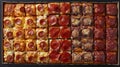 Several very small mini pizzas, symmetrical ordered food, as a template, top view