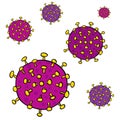 Several Viruses of Coronavirus-SARS-CoV-2 which causes Covid-19 as hand-drawn Royalty Free Stock Photo