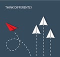 THINK DIFFERENTLY and white paper planes Royalty Free Stock Photo