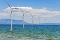 Several wind sea offshore turbine for green alternative sustainable electricity