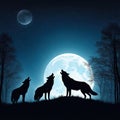 Several wolves howling at the