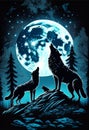 Several wolves howling at the moon. AI generated