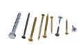 Several wood screws different sizes, shape, design and purpose Royalty Free Stock Photo