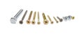 Several wood screws different sizes, shape, design and purpose Royalty Free Stock Photo