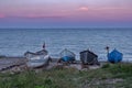 Several wooden boats