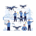 Drone inspection of infrastructure with workers Royalty Free Stock Photo