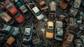 several wrecked car in junkyard