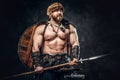 Severe barbarian in warrior clothes