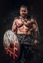 Severe barbarian in warrior clothes