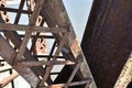 Severe damage to steel bridge structure. Rust and broken flat bar on Quebec Bridge. Royalty Free Stock Photo