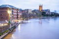 Severe floods on the River Severn,and record high river water levels,alongside Worcester Cathedral,Worcestershire,England,United Royalty Free Stock Photo