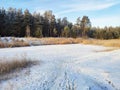 Winter lake under a layer of ice