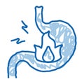 severe heartburn stomach pain doodle icon hand drawn illustration