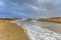 Severe storm along Dutch North Sea coast put Beach to the dunes under water Royalty Free Stock Photo