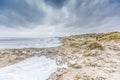 Severe storm along Dutch North Sea coast put Beach to the dunes under water Royalty Free Stock Photo