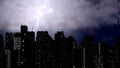 Severe storm breaking over megalopolis skyscrapers, natural phenomenon