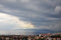 Severe weather storm with black clouds coming all over city and Adriatic Sea Royalty Free Stock Photo