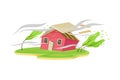 Severe Wind as Natural Cataclysm Blowing Carrying Away House Roof Vector Illustration