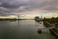 Severins-bridge over river rhine with the Schokoladen-Museum Royalty Free Stock Photo