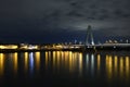 Severinsbrucke and the Rhine at night in Cologne, Germany Royalty Free Stock Photo