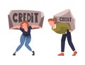 Severity of Mortgage with Man and Woman Carrying Heavy Burden of Credit Vector Set