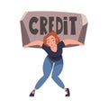 Severity of Mortgage with Woman Carrying Huge Stone as Heavy Burden of Credit Vector Illustration