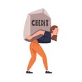 Severity of Mortgage with Woman Carrying Huge Stone as Heavy Burden of Credit Vector Illustration Royalty Free Stock Photo