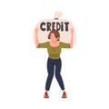 Severity of Mortgage with Woman Holding Huge Sack as Heavy Burden of Credit Vector Illustration