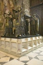 In the Sevilla Cathedral, Southern Spain, is the mausoleum-monument and ornate tomb of Christopher Columbus where four heralds dre