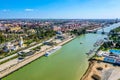 Sevilla city. Beautiful Aerial Panorama Shot. Centre and its landmarks,, Spain, Seville