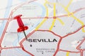 Sevilla pinned on map of Spain Royalty Free Stock Photo